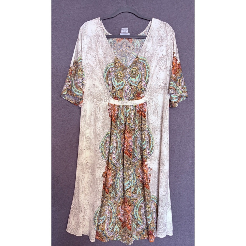 MONROE & MAIN 1X Paisley V Neck Short Sleeve Dress Flowy Boho Hippie Festival